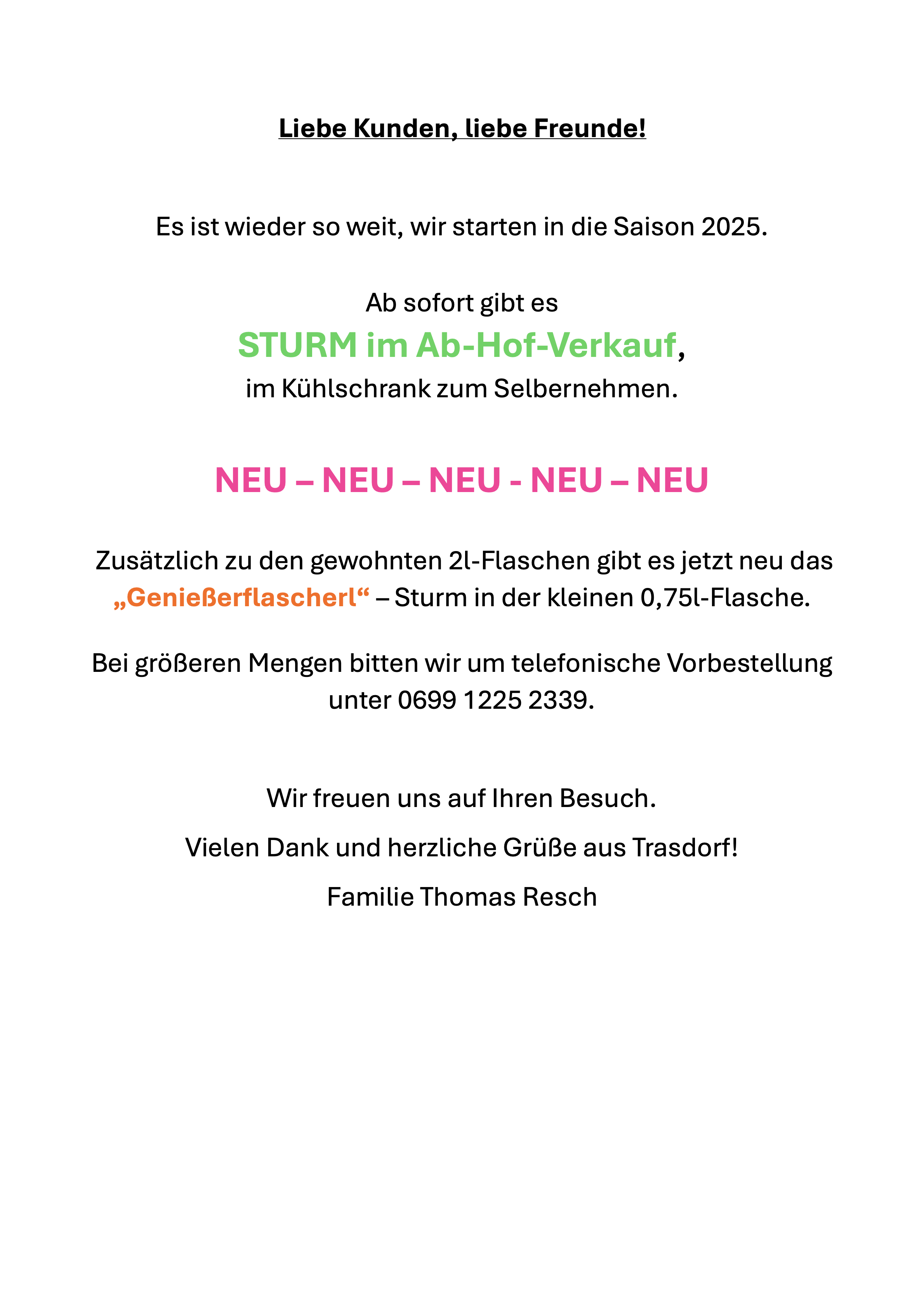 Sturm Newsletter